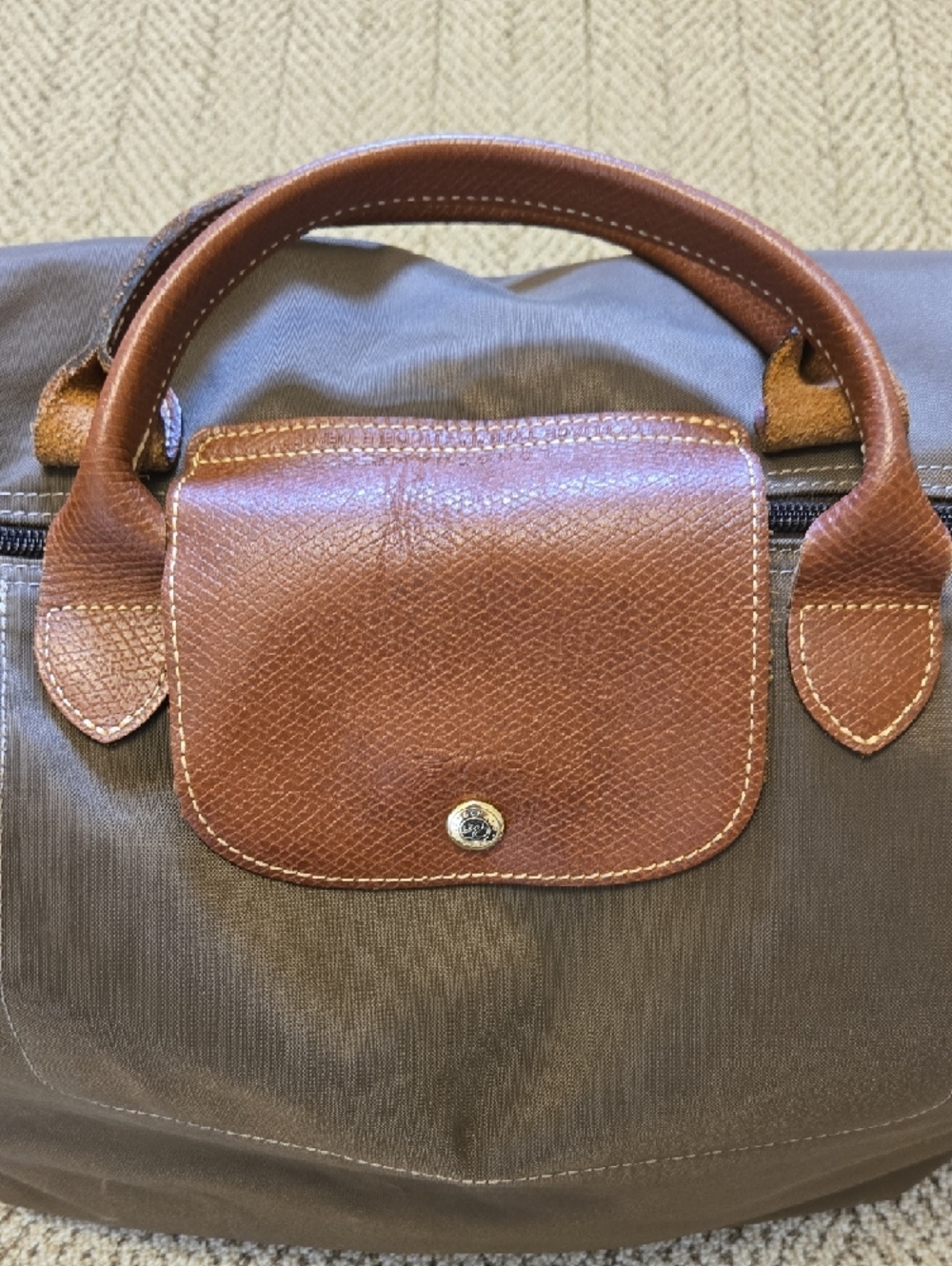 LONGCHAMP Le Pliage L Model Depose Nylon Tote Bag with Leather Trim - Picture 2 of 14